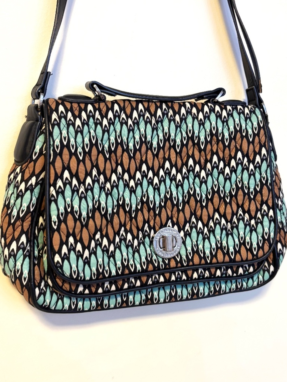 Vera Bradley Brown Black Mint Patterned Crossbody Bag